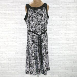 PERCEPTIONS Sundress Sleveless Abstract Swirl Stretch Midi Black White XL Petite